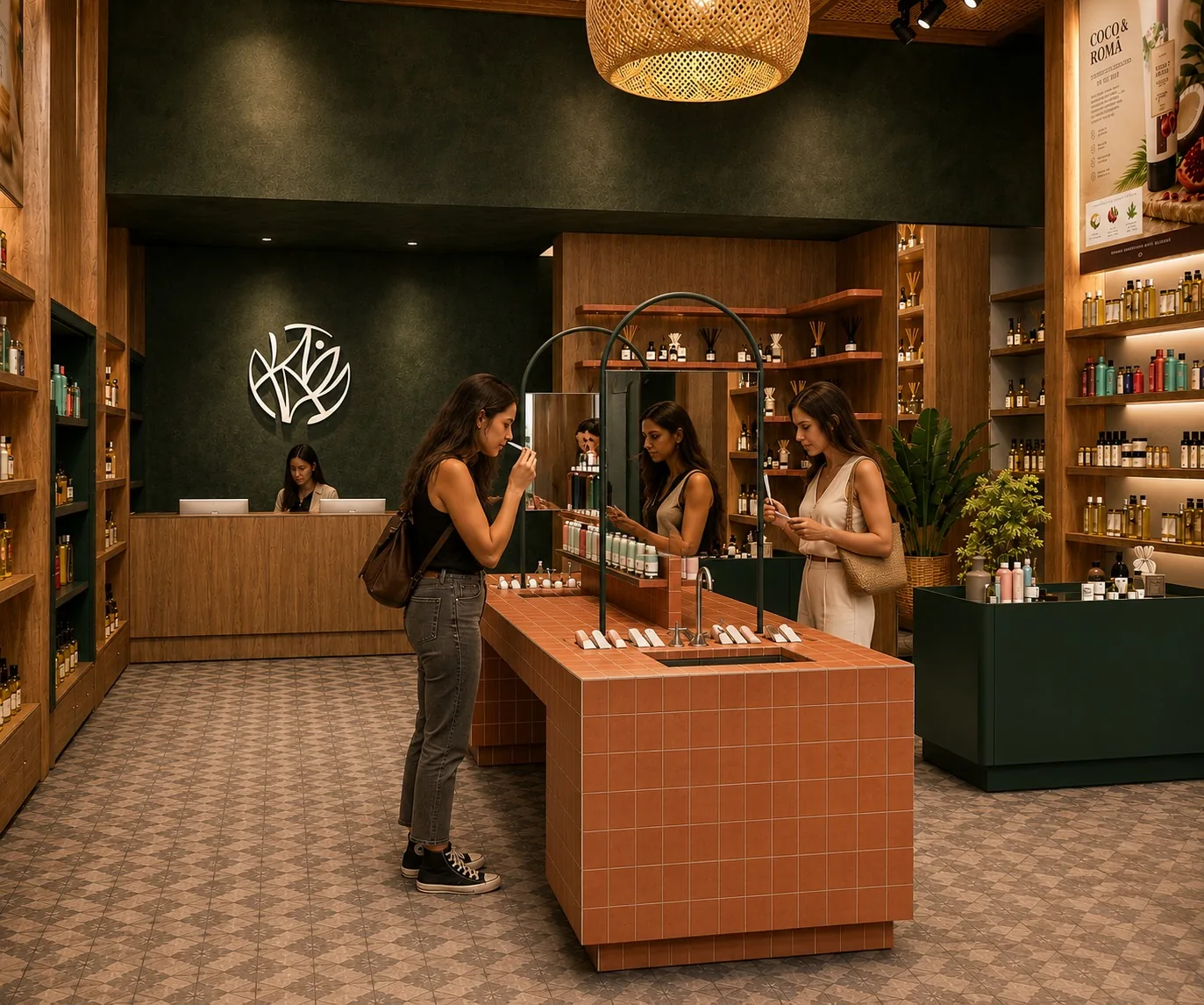 Clientes experimentando produtos no tester bar